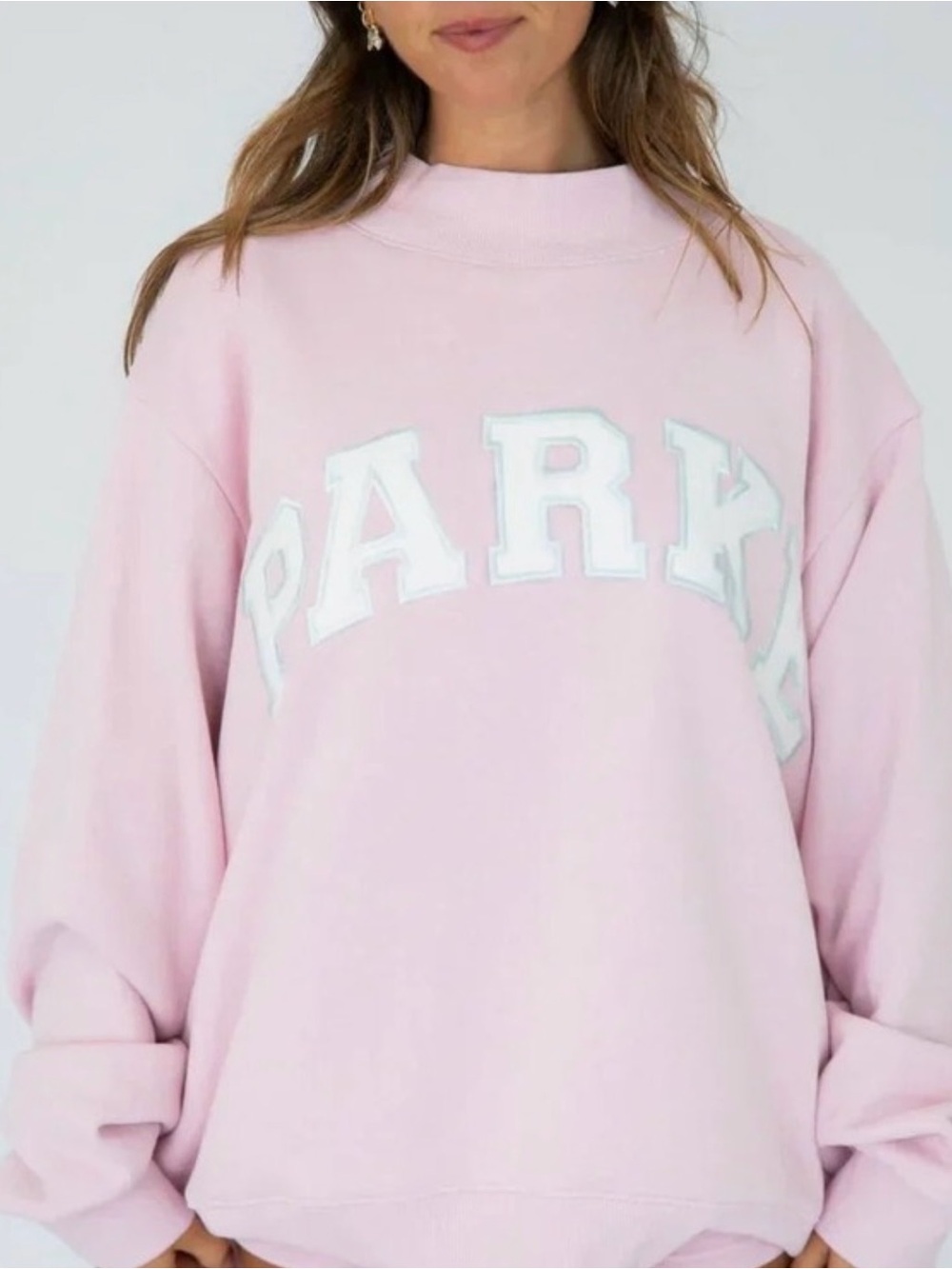 Parke Sprinkle PinkMockneck Sweatshirt with White Appliqué NWT